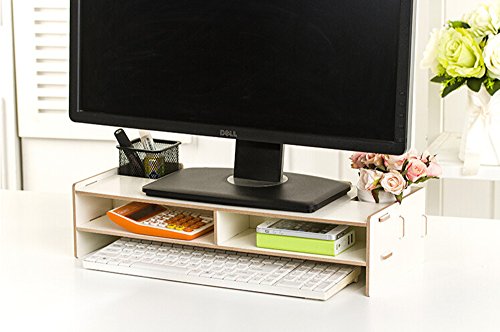 2017 Computer Monitor Stand Riser, hölzerner Schreibtisch Organisator Einheit Neuheit Feuchtigkeitsbeständiger Stand mit 2 Stufen Speicher A4 Papiertastatur Bücher Laptop Riser Regale - 2