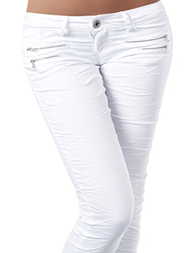 L851 Damen Jeans Hose Hüfthose Damenjeans Hüftjeans Röhrenjeans Röhrenhose Röhre, Farben:Weiß, Größen:34 (XS) - 
