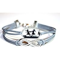 Infinity Freundschafts Scherenschnitt Lederarmband grau/silber, Schwestern ,16-17cm, handmade, ein süßes Geschenk für die beste Freundin oder liebste Schwester