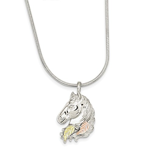 Landstrommt. Rushmore Black Hills 925 Sterling Silver 12k Gold Accents Horse Head 20 Inch Lobster Clasp Chain Necklace Pendant Charm Animal Fine Jewellery For Women Gifts For Her