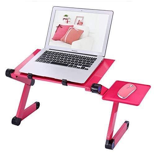 ETPARK Mesa para Ordenador, Base Ajustable y Plegable con Abanico para Laptop con Soporte para ratón para Notebook PC Laptop (Rosa roja)