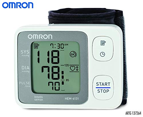 Omron HEM 6131 Fully Automatic Wrist Type Digital Blood Pressure Monitor With Intellisense Technology, Positioning Sensor & Cuff Wrapping Guide For Most Accurate Measurement