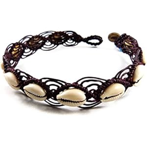 Fußkettchen Kauri Muschel Makramee Burgunder Thailand Tribal Surfer Boho Gypsy Hippie Fußband Micro Macrame