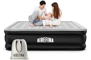 Airefina Inflatable Air Mattress, King Size Airbed with Built-in Electric Pump, Double Blow Up Mattress in 3 Mins Fast Inflation, Flocked Surface Portable Air Bed for Home&Camping Use -203x152x46cm