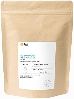 Pact Coffee - Brazilian Single Estate Coffee - Decaffeinated - Freshly Roasted And Ground For Cafetiere/French Press - Medium Roast, 250G