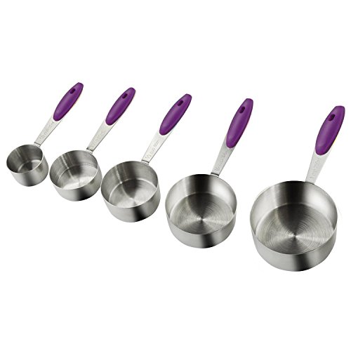 Jorunhe Set of 10 American Kitchen Cooking Baking Measuring Cup Measuring Spoon in Stainless Steel with Silicone Handle (lila) - 2