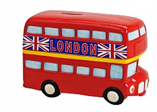 Spardose London-Bus in Rot | Keramik-Sparbüchse englischer Bus 19x8x12cm mit Schlüssel und Schloss | Roter Routemaster-Bus England | Abschließbares Sparschwein als Urlaubskasse & Reisekasse