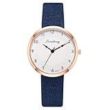 TWISFER Damen Rundes Zifferblatt Uhr Analog Quarzuhr mit Lederband Minimalistische Armbanduhr Mädchenuhr Beige,Schwarz,Blau,Braun,Grün,Lila,Rot