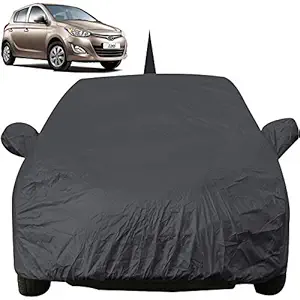 Autofact Car Body Cover for Hyundai I20 Old Model (2008 to 2014) with Mirror and Antenna Pocket (Light Weight, Triple Stitched, Heavy Buckle, Bottom Fully Elastic, Grey )