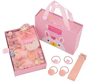 Yellow Bee Girls Fashionable Hair Clips Set, Peach, (Set of 18)