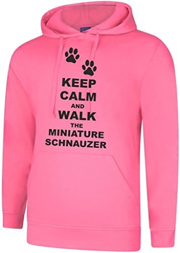 Keep Calm And Walk The Miniature Schnauzer Dog In Candyfloss Pink Hoody &amp; Black Text