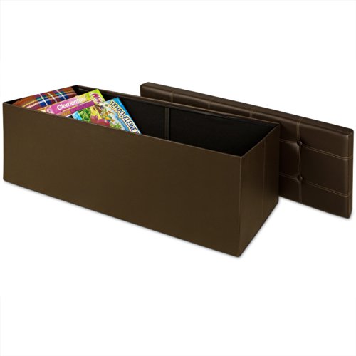 Sitzbank mit großem Stauraum faltbar platzsparend stabil belastbar Sitzhocker Aufbewahrungsbox Fußbank Sitzwürfel Hocker Kunstleder 3-Sitzer 114x40x40cm braun - 2