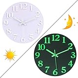 ✤Maße: 30*30*4,5cm OIURV 12 Zoll 30CM Leuchtend Wanduhren Nachtleuchtend Geräuschlose ohne tickgeräusche Leuchtziffern Lautlos Wanduhr für Schlafzimmer Wohnzimmer - (Weiß)