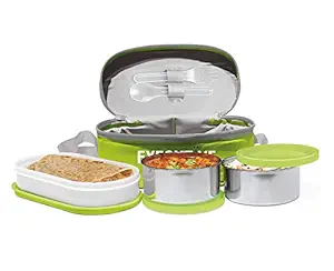 Milton Executive Lunch Box Soft Insulated Tiffin Box (2 SS Container,1 Microwave Safe Container),Green