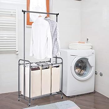 Carrello Porta Biancheria Con 3 Sacche Rimovibili - Cesto Lavanderia Con Rotelle, Multiuso Per Casa - Foto 7