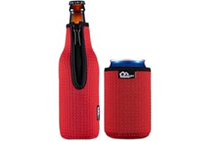 WK IEASON Beer Bottle Sleeve Insulators 12oz 330ml Standard Beer Bottle Cooler Covers Zip-up Bottle Jacket 12OZ Standard Can Sleeves Coolie Neoprene Insulator (Red)