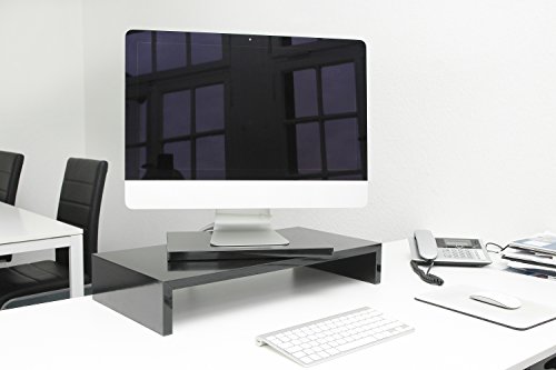2. Wahl Design Monitorständer "Sauerland" Bildschirm Ständer Schreibtischregal Standfuß Mattschwarz B / H / T 90 x 12 x 30 cm