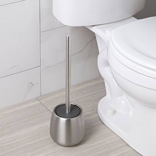 mDesign Toilettenbürste mit WC Bürstenhalter – hochwertige WC Bürstengarnitur aus gebürstetem Edelstahl – Set mit Klobürste und Halterung - 4