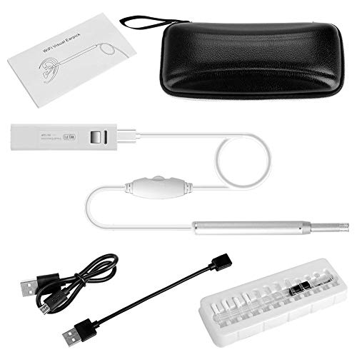 Preisvergleich Produktbild USB-Otoskop, WiFi-Ohr-Endoskop, digital, automatische Belichtungslampe, Ohreninspektionskamera – Ohrenschmalz Entferner Werkzeug mit 4 & Erwachsenen Kinder Ohrlöffel Universal für Android iOS Fenster silber