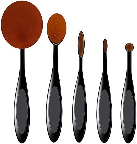 Makeup Brushes，Mermaid Professional 5Pcs Oval Makeup Brush Set Toothbrush  Eyeshadow Foundation Powder (5Pcs-Black)