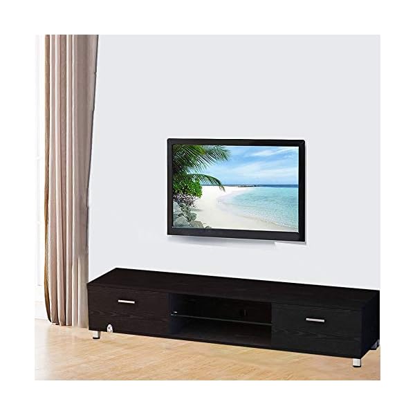 Limitless Home Plasma TV Stand | LED/LCD MDF for 32 to 70 inches | with Two Drawers and Glass Shelf | Black - Image 3
