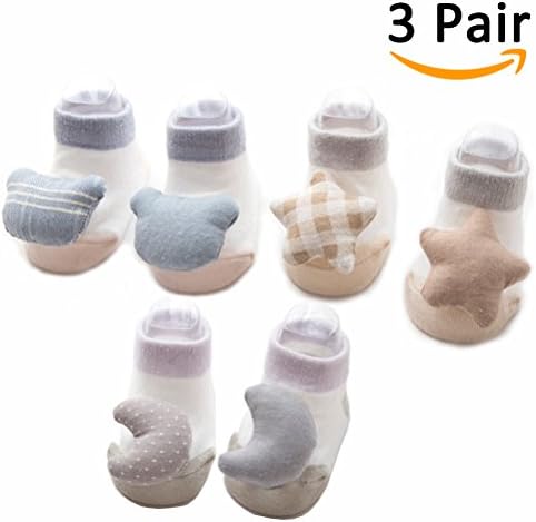 3Pairs Baby Socks Keep Warm Anti-Slip Boys Girls 0-15 Month Cute and Fresh Cartoon Baby Toddler Low Cut Newborn Top with Small Decorative Socks Halloween Christmas Gift