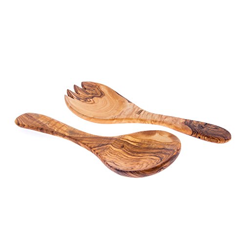Serving Set of Salad Spoon & Fork Olive Wood Handmade 26cm (9.8