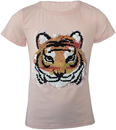 Girls Kids Sequin Tiger Face Brush Hands Changing Sequins Emoji Emoticon Top T-Shirt Age 3-14 Years