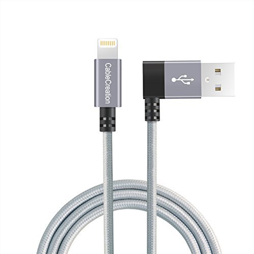 CableCreation Daten-/Sync-/Ladekabel Lightning (abgewinkelt) auf USB für Apple iPhone 6S/6, iPhone 5/5S/5 C, mit Metallstecker & Ummantelung aus Baumwolle, grau, 1,2 m
