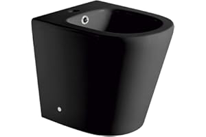 B BAÑO TOTAL Bidet a Suelo de Baño Moderno Negro Mate - Bidé Cerámico Negro Mate a Juego con inodoro Redondo -Sin tapa y Fácil Limpieza (Bidet)