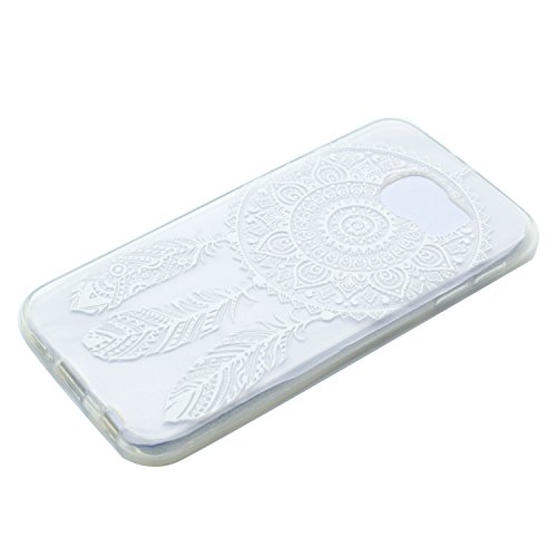 Galaxy S6 Hülle,Handyülle für Samsung Galaxy S6 Silikon Hülle Kratzfeste Scratch-Resistant,Leeook Hülle TPU Case Schutzhülle Silikon Crystal Kirstall Clear Case Durchsichtig Beautiful Weiß Traumfänger Feder Malerei Muster Transparent Weichem Silikon Schutzhülle Handy Gürtel Tasche Schutzhülle Hülle Case Cover Abdeckung Etui TPU Bumper Schale für Samsung Galaxy S6 + 1 x Schwarz Eingabestift-White Dreamcatcher Feather - 4