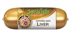 Jerhigh DogsNCats Dog Treats, Human Grade High Protein Chicken, Fully Digestible Healthy Snack & Training Treat, Best Travel Snack, Hotdog Liver 150gm (6 x 150gm) with Free Jerhigh Milky Stick 20g