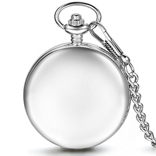 JewelryWe Herren Damen Taschenuhr Classic Glnzend Handaufzug mechanische Uhr Kettenuhr mit Halskette Kette Umhngeuhr Vatertag Muttertag Geschenk Silber