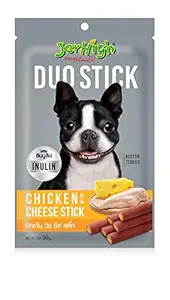 Jerhigh DuoStick Dog Treats, Human Grade High Protein Chicken, Fully Digestible Healthy Snack & Training Treat, Free from by-Products & Gluten, Chicken with Cheese 50gm (2 X 50g)