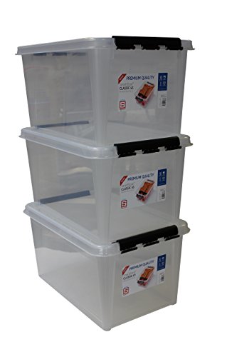 Orthex 34760703 3er Set Clipbox Smart Store Classic 45 Aufbewahrungsbox Plastik 60 x 40 x 31 cm, transparent