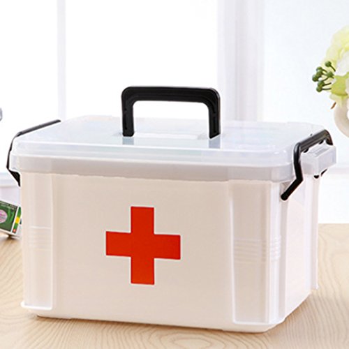 Medizinschränke, iTECHOR Hilfe Koffer Medizin-Box Aufbewahrungsbox Medikamentenbox Arzneimittel-Box Medizinbehälter mit Tragegriff, M(38×28×21cm) - 5