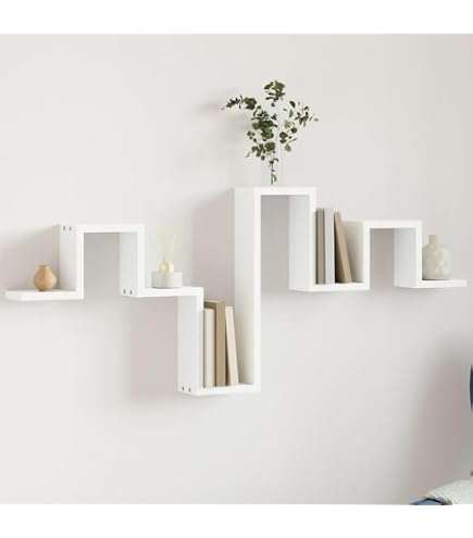 Vetrineinrete® Mensola da Parete Bianca a Zig Zag in Legno MDF libreria Design Moderno Laccato