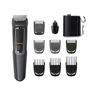 Philips MG3747/15, 9-in-1, Face, Hair and Body - Multi Grooming Kit. Self Sharpening Stainless Steel Blades, No Oil Needed, 70 Mins Run Time (Black)