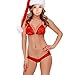 Produktbild West See Damen Weihnachtskostüm Reizvolle Unterwäsche BH Weihnachtsmütze Nikolaus Negligee String Tanga Rot (Rot 1)