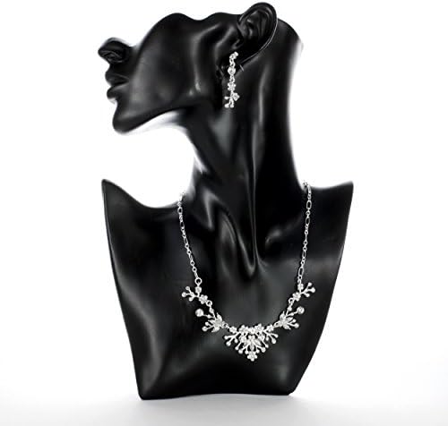 SHMILY Rhinestone Pendant Crystal Bib Statement Necklace Earrings Set Wedding Bridal Jewellery Wedding Necklace Silver New KH1017