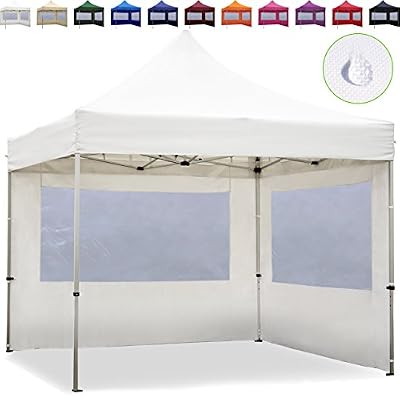 TOOLPORT Tente Pliante 3x3m - 2 côtés Aluminium PREMIUM LITE 280 g/m² blanc + Bâches Côté + Housse / Barnum Chapiteau Pliant Tonnelle Stand Paddock Réception Abri