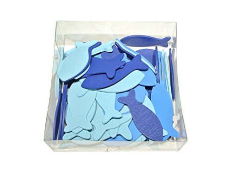 Streuartikel Fisch 72 Stück blau 4,5cm+6cm Holz Kommunion Konfirmation Streudeko - 2