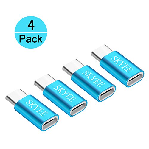 SKYEE [4 Unidades Adaptador USB C a Micro USB Compatible con OTG, Aleación de Aluminio Conectores USB Tipo C para Samsung Galaxy S9/S8, LG G6, MacBook Pro 2017 y Más Tipo C USB Dispositivos - Azul