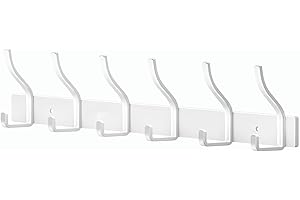 MEIJO Garderobenhaken Edelstahl Garderobenleiste Weiß Kleiderhaken Wand Wandhaken Garderobe mit 6 Haken, Hakenleiste Garderobe Wandgarderobe für Schlafzimmer Bad Küche Kleiderständer (Weiß, 6 Haken)