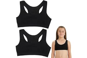 UICCVOKK 2 Pack Sports Bra for Girls, First Bra for Girls 9-14 Years Sports Training Seamless Girls Bras Teenage Bra Top Non Padded Cotton Crop Tops, Black White