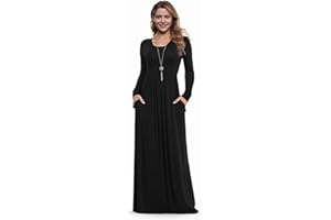 ANELUNE Women Long Sleeve Loose Plain Plus Size Maxi Dresses Casual Long Dresses with Pockets