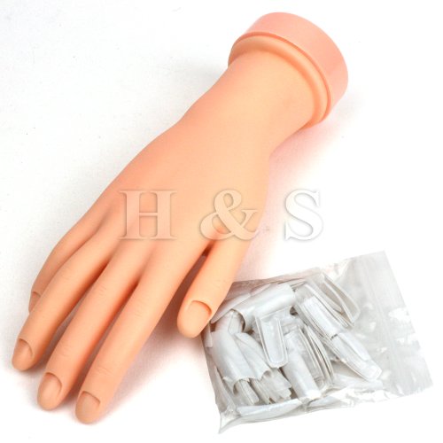 H&S® Practice Nail Art Trainer Training Hand Acrylic Gel False Tip Tool + 100 Nails B