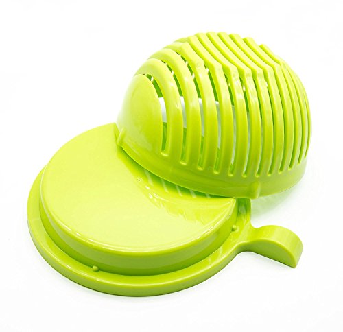 Salatschneider - Ganzen Salat Abwaschen Abtropfen Schneiden Anrichten / Für Gemüse und Obstsalat / Salad Cutter Bowl 3-1 Salatschleuder - Salatschüssel / spülmaschinengeeignet inkl. gratis Schäler von Trendario (grün)