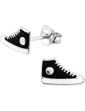 Laimons Kids Kinder-Ohrstecker Kinderschmuck Sneaker Schuhe Schwarz, Weiß Sterling Silber 925