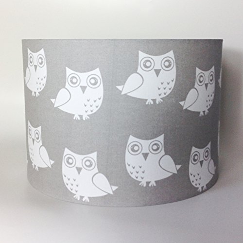 Grey & White Owl Fabric Ceiling Light Shade 30cmD x 20cmH